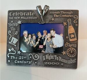 Vintage Picture Frame 2000 Millennium Frame, New Years, 3.5"x5"  Pewter